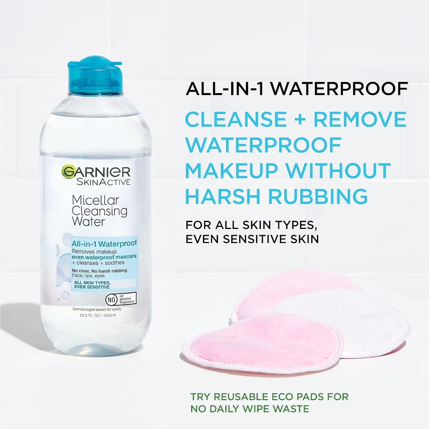 Garnier SkinActive Micellar Water For Waterproof Makeup, Facial Cleanser & Makeup Remover, 13.5 Fl Oz (400mL), 1 Count (Packaging May Vary) - Image 3