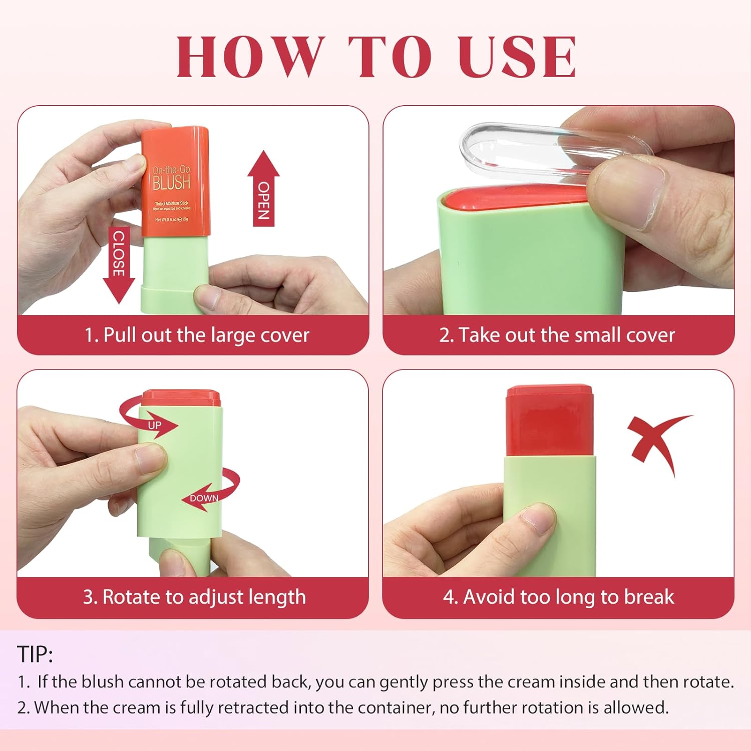 Blush Stick for Cheeks - Cream Makeup Blush Wand, Solid Moisturizer Stick for Cheeks Tint, Natural Blendable Waterproof Korean Matte Long-Lasting Smooth Blushes (#01 Shy Pink) - Image 6