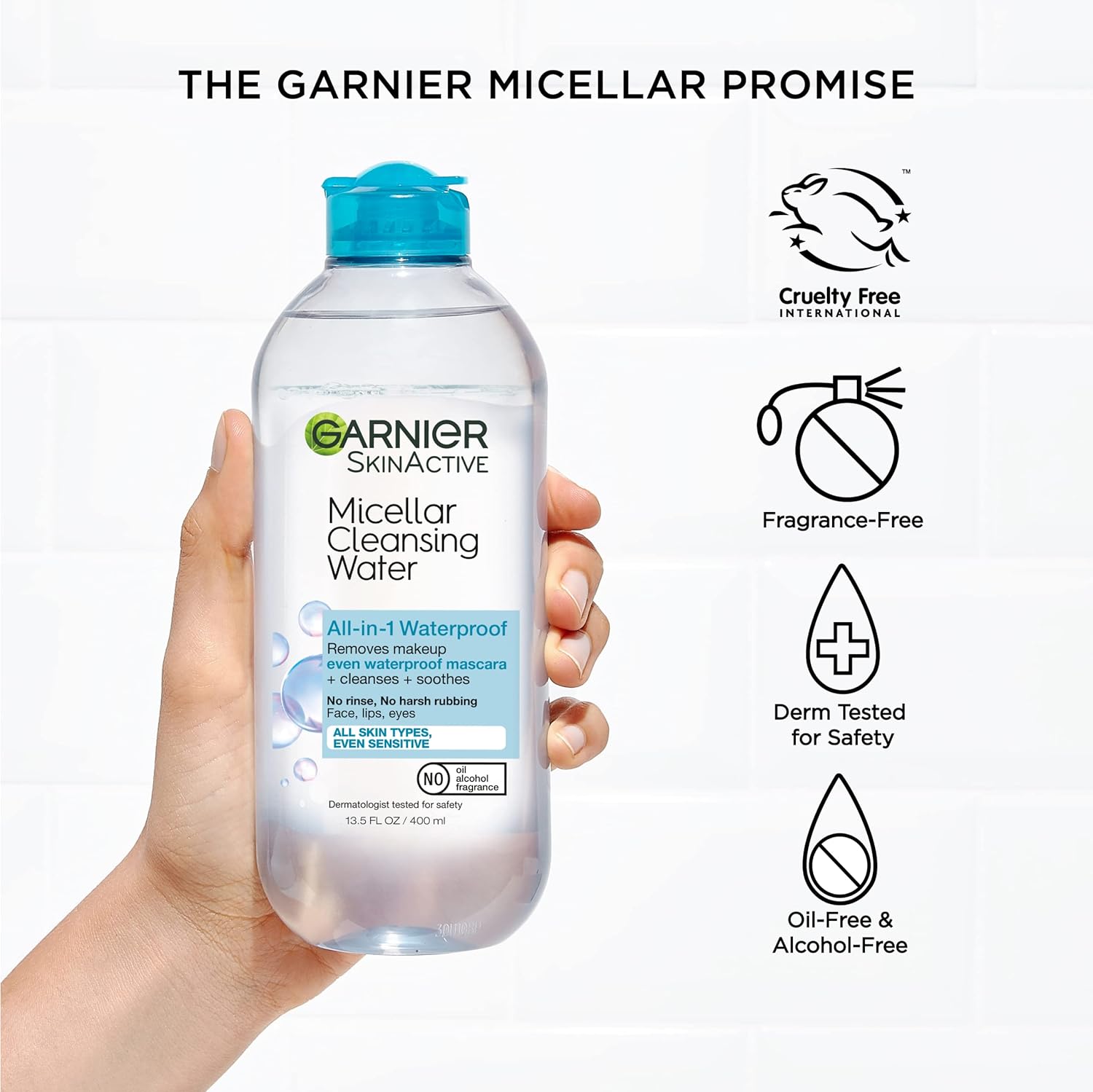 Garnier SkinActive Micellar Water For Waterproof Makeup, Facial Cleanser & Makeup Remover, 13.5 Fl Oz (400mL), 1 Count (Packaging May Vary) - Image 7