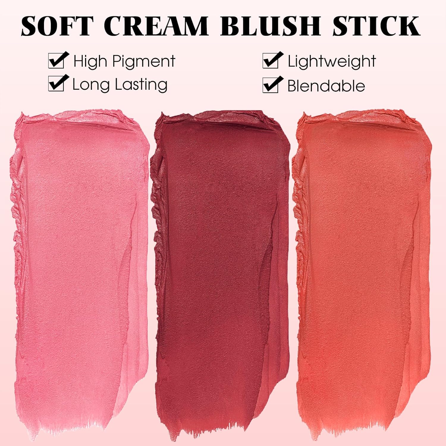 Blush Stick for Cheeks - Cream Makeup Blush Wand, Solid Moisturizer Stick for Cheeks Tint, Natural Blendable Waterproof Korean Matte Long-Lasting Smooth Blushes (#01 Shy Pink) - Image 3