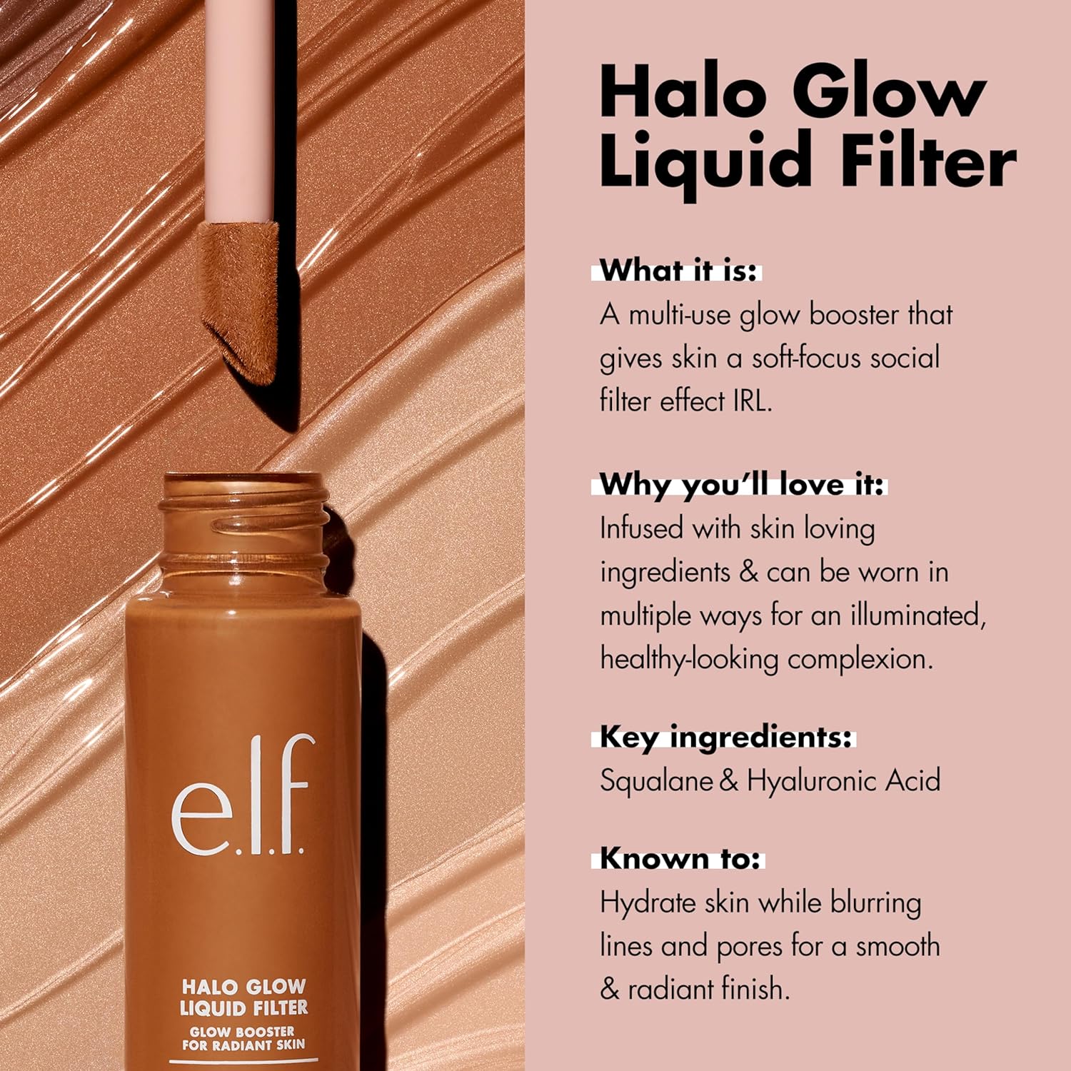 e.l.f. Halo Glow Liquid Filter, Complexion Booster For A Glowing, Soft-Focus Look, Infused With Hyaluronic Acid, Vegan & Cruelty-Free, 5 Medium/Tan - Image 3